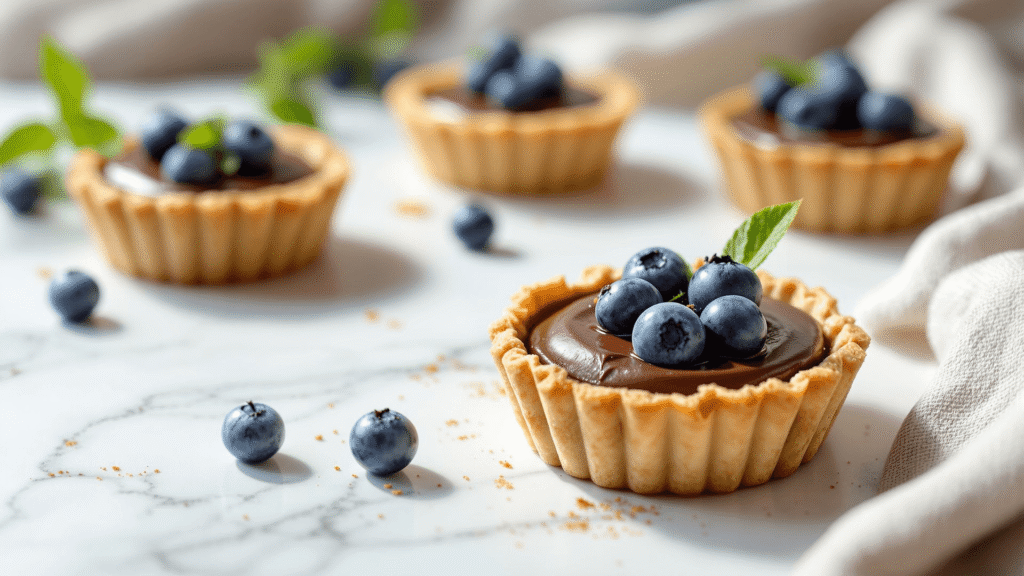 DIY chocolate cream cheese blueberry tartlets